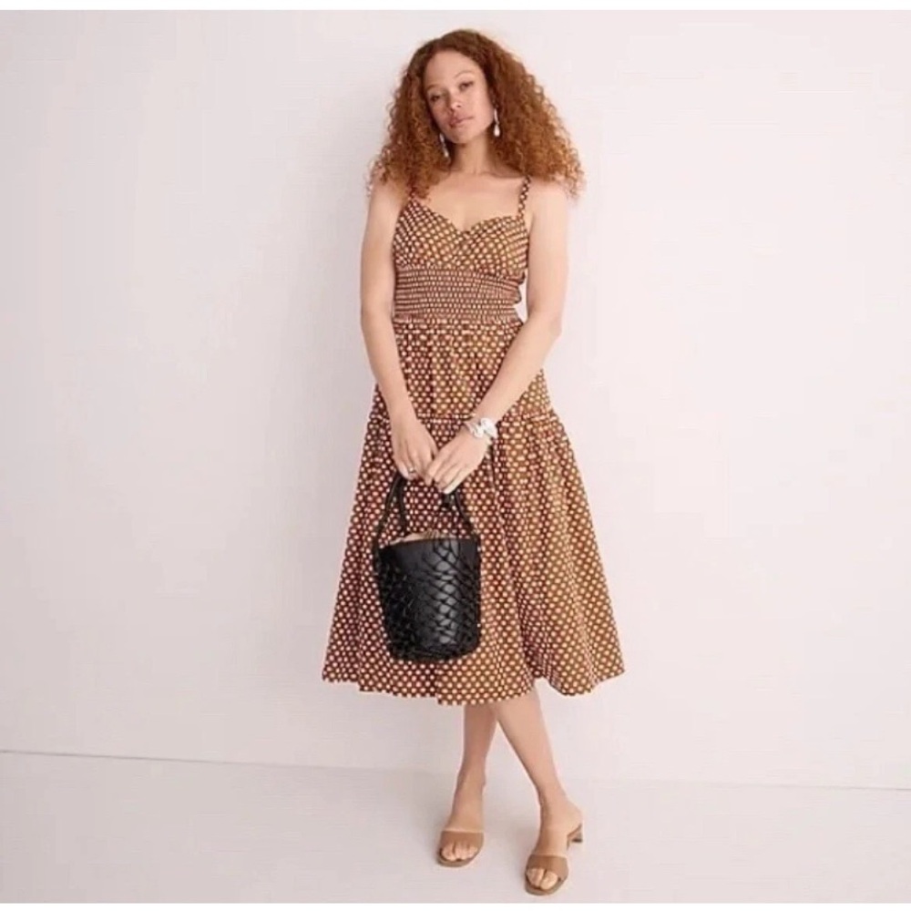 J Crew Women’s midi dress smocked sweetheart dress classic dot Size 12 Cotton